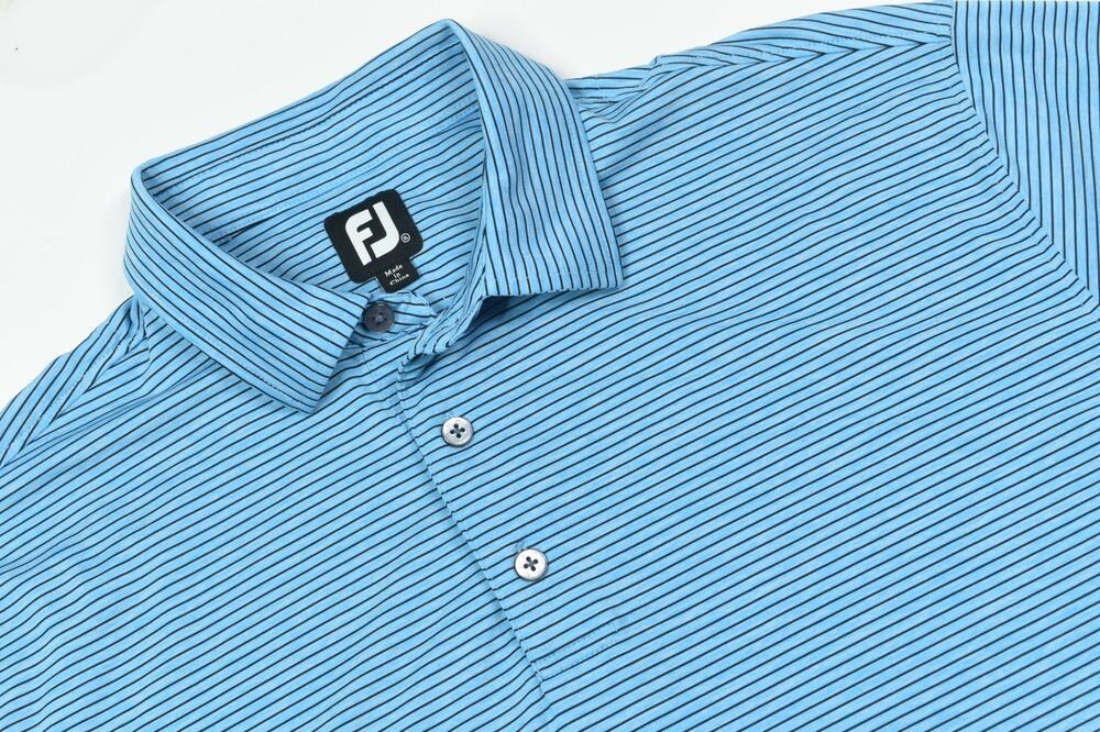 FootJoy Polo Shirt Mens XL Blue Black Striped Short Sleeve Stretch Classic